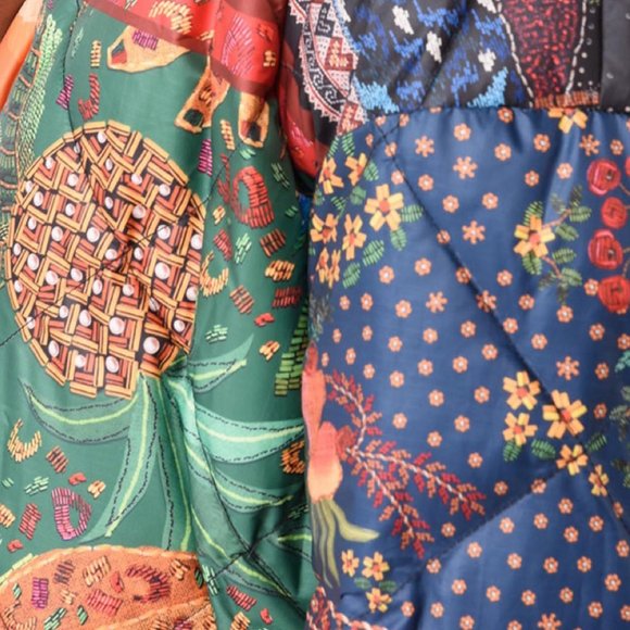 FARM Rio Mixed Scarves Reversible Puffer Jacket Patchwork Dopamine - Picture 11 of 14